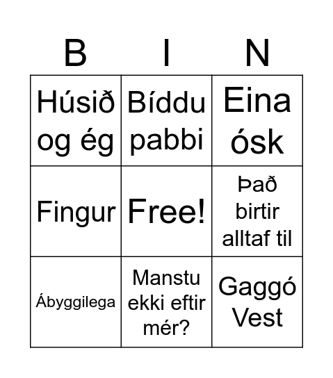 Útilegu BINGÓ Bingo Card
