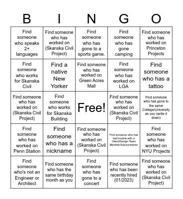 Skanska SYP Bingo Card