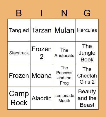 Breakzone Music Bingo - Disney Songs Bingo Card