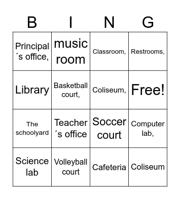School parts Bingo Card