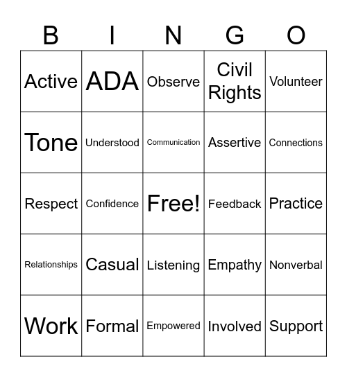Work Communication Bingo Card