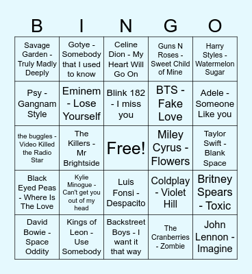 Song Quiz Bingo Card