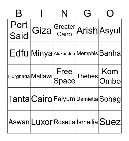 Egyptain Bingo Card