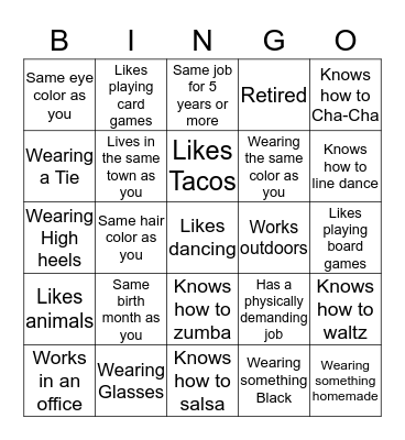 Get to know you Bingo Card