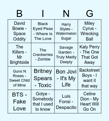 Song Quiz Bingo Card