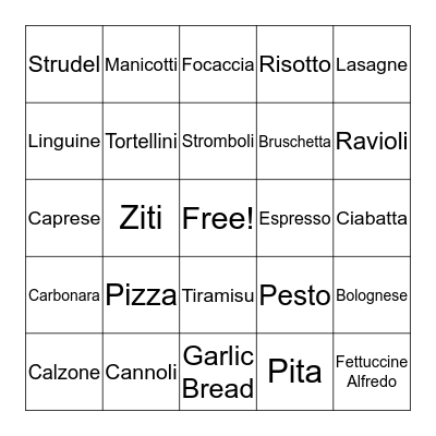 Cultural Cravings-Italian Bingo Card