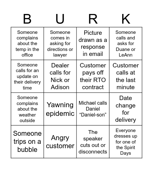 BurMan Bingo Card