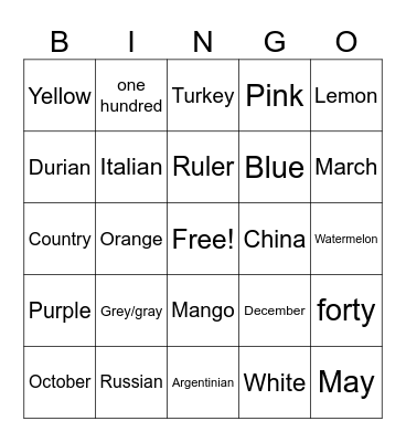 UNIT 0-1-2 Bingo Card