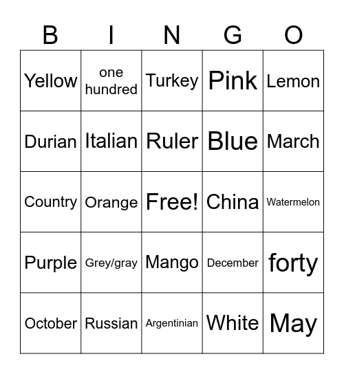 UNIT 0-1-2 Bingo Card