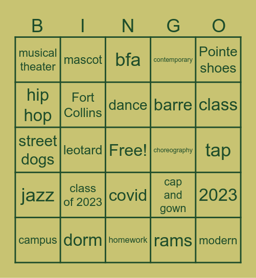 Sierra Class of 2023 Bingo Card
