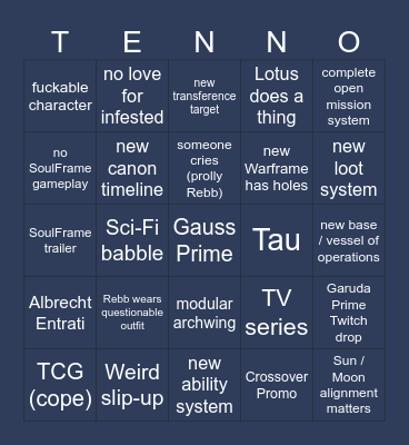 TennoCon 2023 Bingo Card