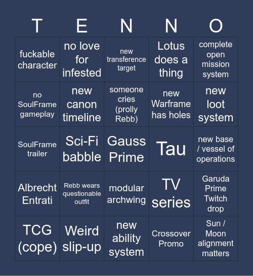 TennoCon 2023 Bingo Card