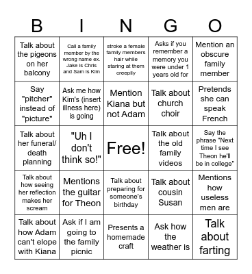 Grandma bingo Card