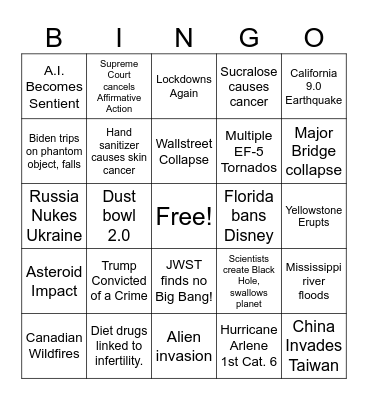 2023 Natural Disaster BINGO Card