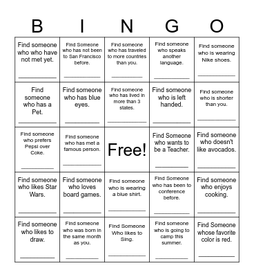 Find Someone Who Bingo Card