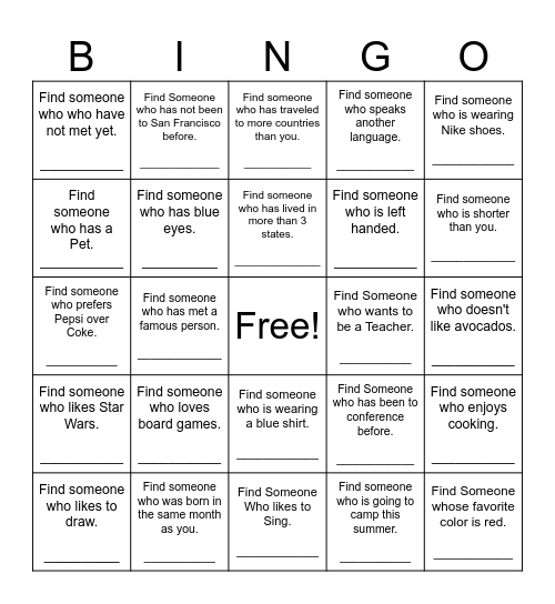 Find Someone Who Bingo Card