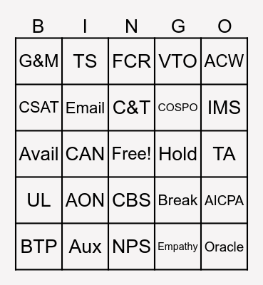 AON Bingo Time Bingo Card