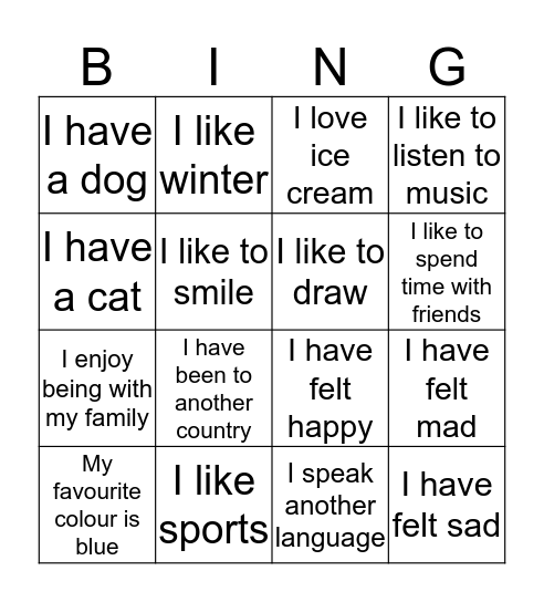 Getting to Know Each Other Bingo Card