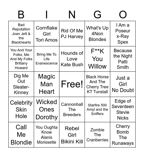 Women Who Rock Bingo Card