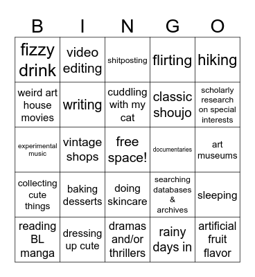 interests/likes shared with homotron Bingo Card