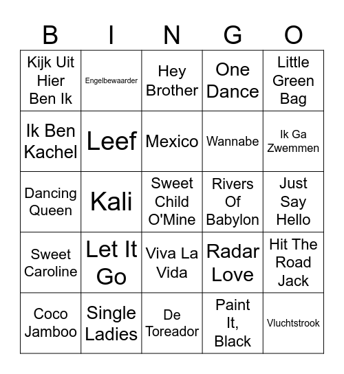 Muziek Bingo Card