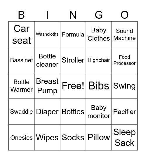 Baby Gio Bingo Card