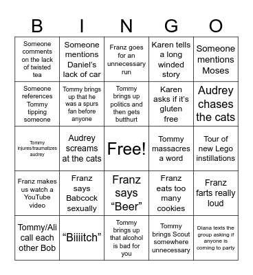 Weekend trip Bingo Card