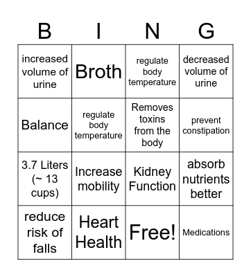 Hydration Bingo Card