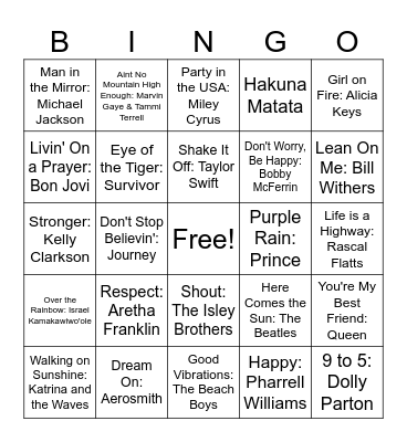 MUSIC BINGO Card