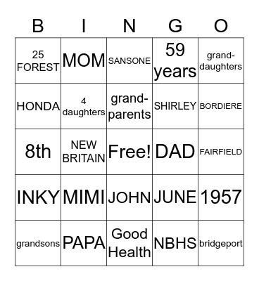 ANNIVERSARY Bingo Card