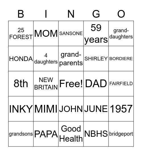 ANNIVERSARY Bingo Card