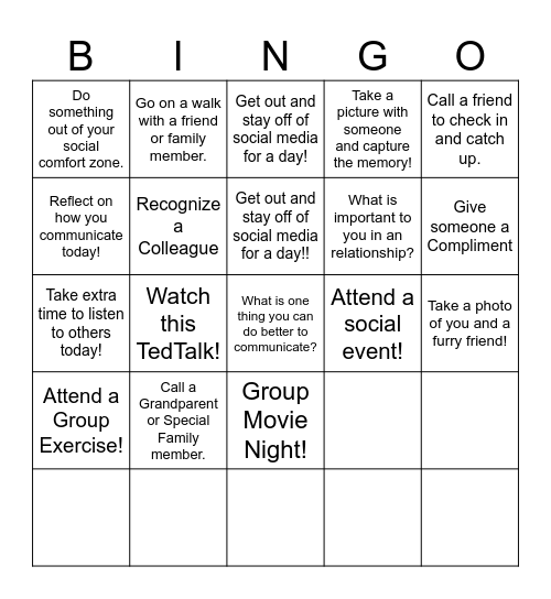 Better Together Bingo Card