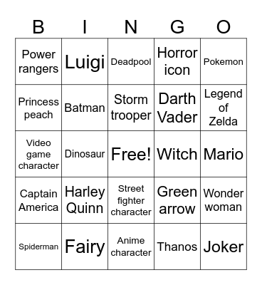 Character Bingo Card