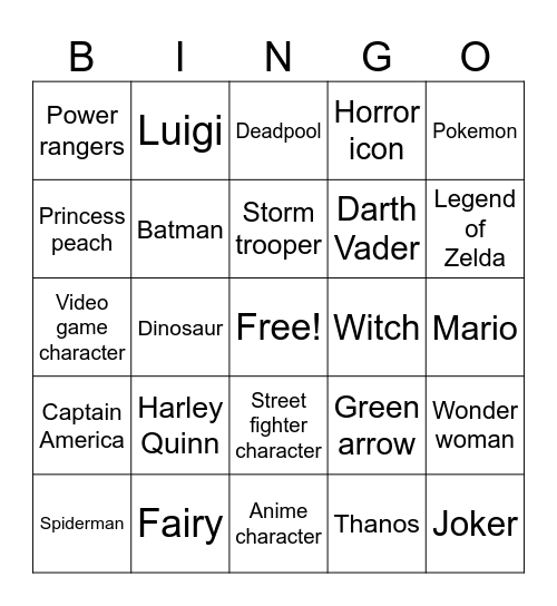 Character Bingo Card