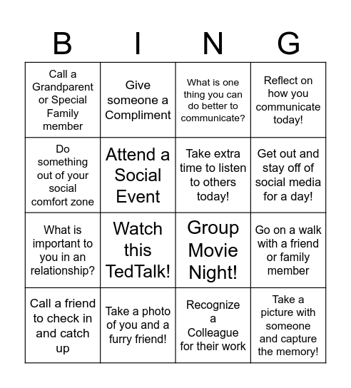 Better Together Bingo Card