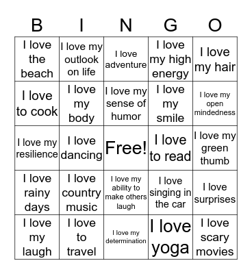 Love Yourself Bingo Card