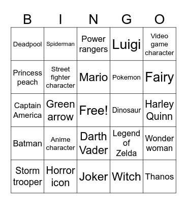 Character Bingo Card