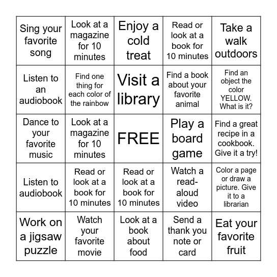 All Together Now Bingo Card