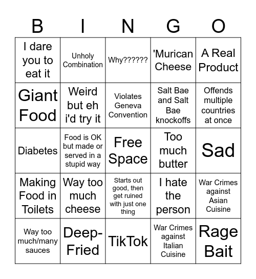 r/StupidFood Bingo Card