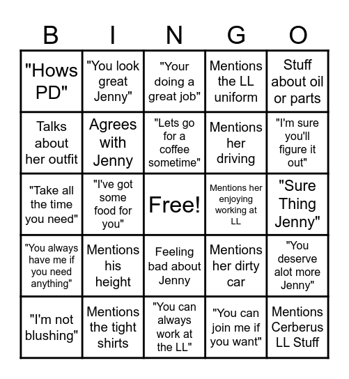 Max Responses to Jenny Bingo Card