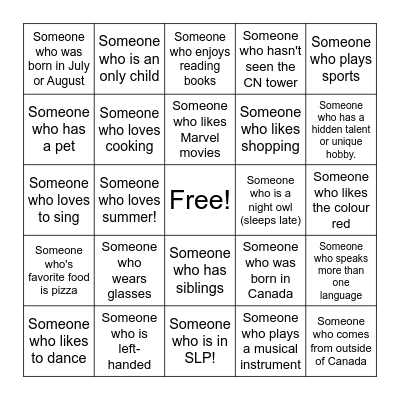 HUMAN BINGO Card