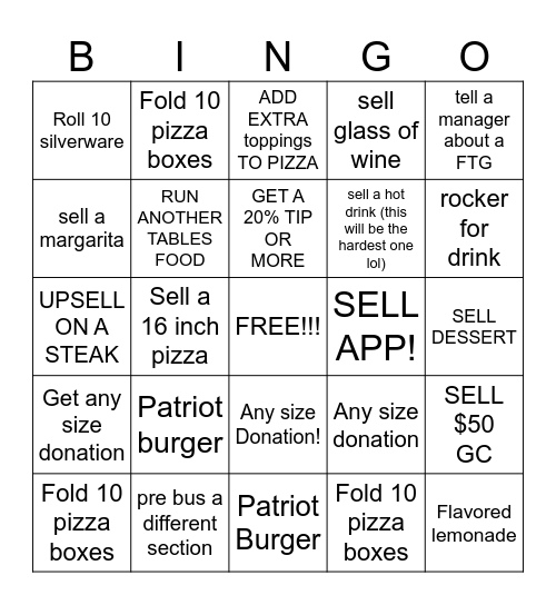 SERVER BINGO Card