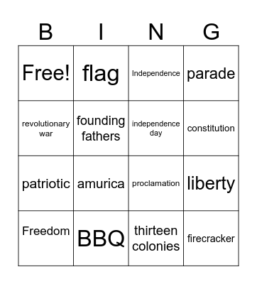 July 4th celebration! Bingo Card
