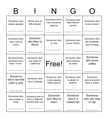 Human Bingo - Get To Know You Bingo Card