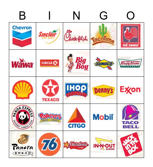 Gas Station & Fast Food Logo Bingo Card