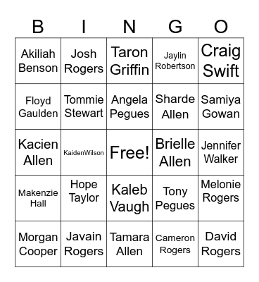 ROGERS FAMILY REUNION Bingo Card