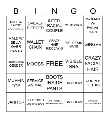 People Watching Bingo Card