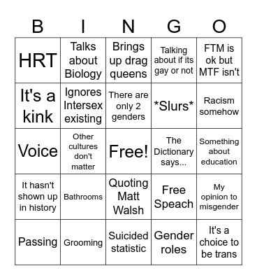 Trans Bingo Card
