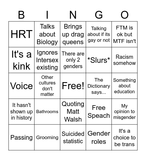 Trans Bingo Card