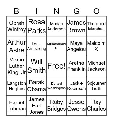 Famous Black Americans Bingo Card